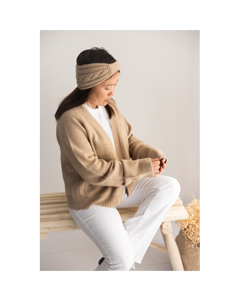 Cardigan en laine de chameau blanc de Mongolie