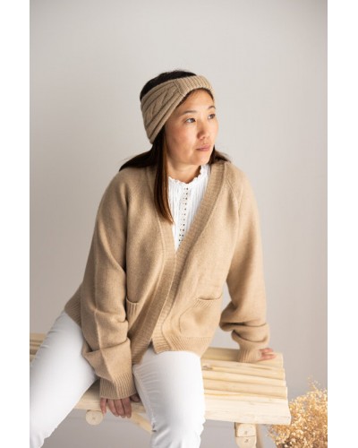 Cardigan en laine de chameau blanc de Mongolie
