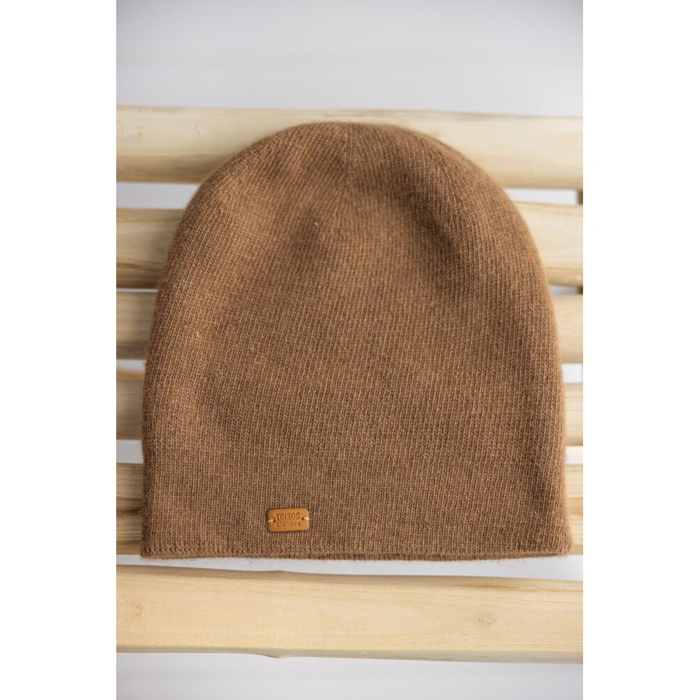 Bonnet ample en laine naturelle de chameau blanc de Mongolie