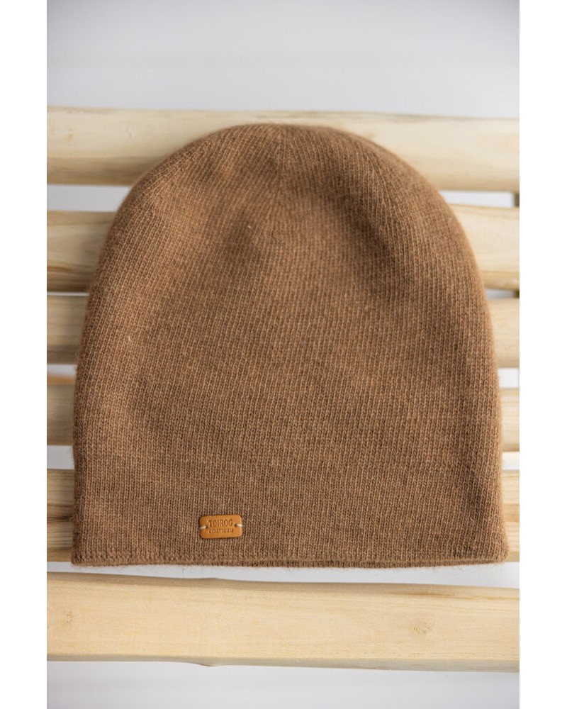 Bonnet ample en laine naturelle de chameau blanc de Mongolie